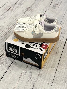 Disney Mickey Mouse Kids Sneakers White with Silver Low Top Shoes Size 1 Youth